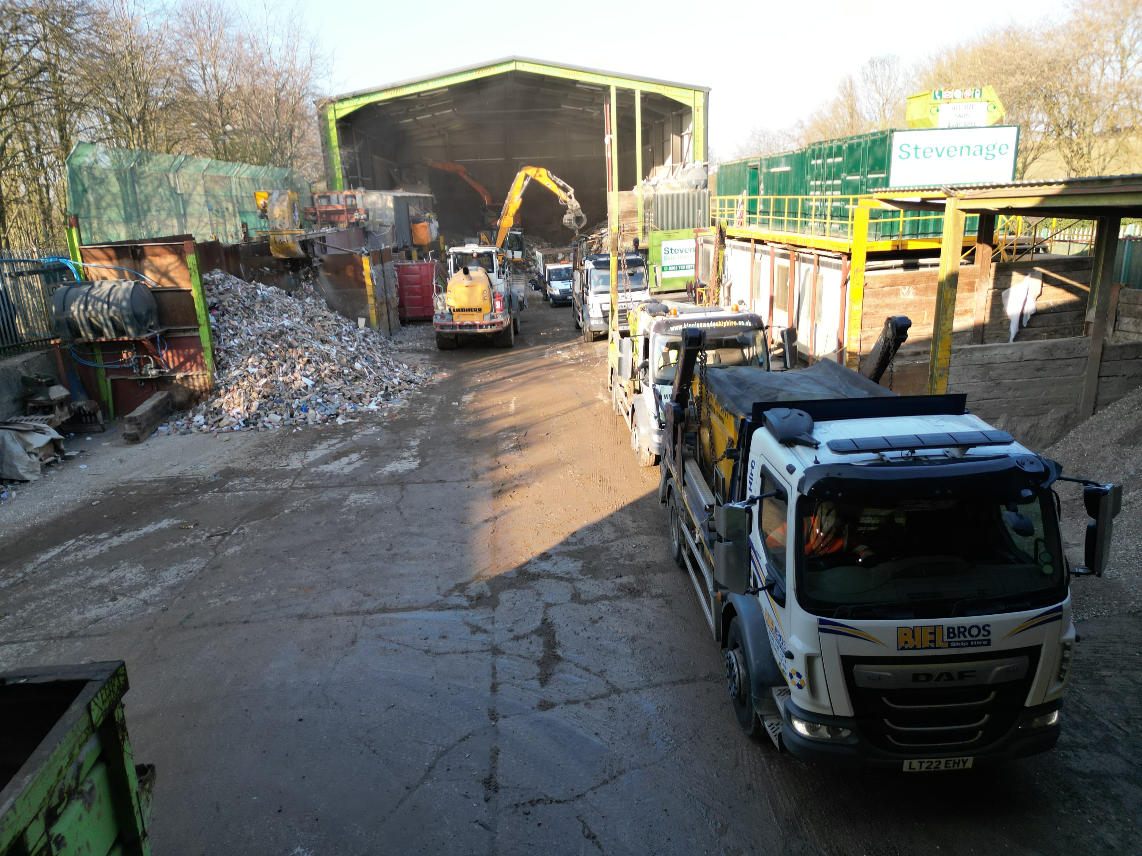 Aerial view of Stevenage Skip Hire yard